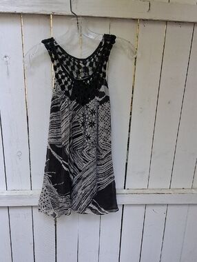 Velvet Black Crochet Yoke Tank